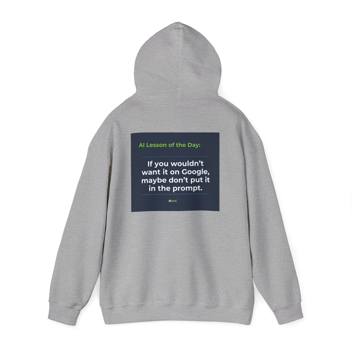 Hoodie featuring "Google Prompt Privacy" AI humor design by AIronic, gallery view 22