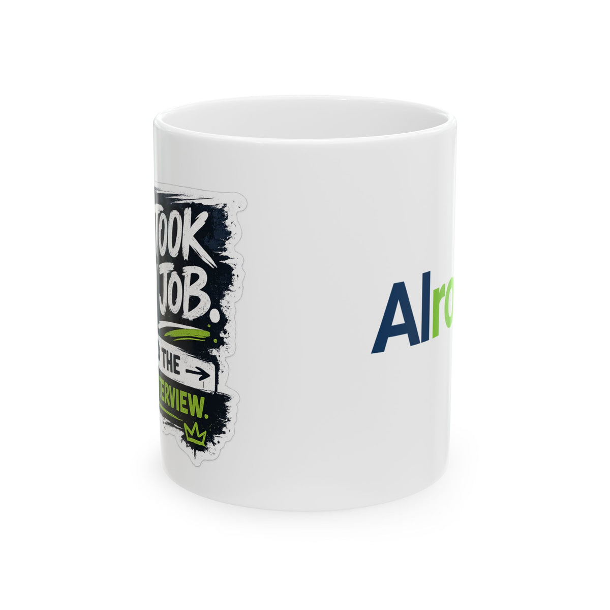 Mug featuring "AI Took My Job, Nailed Exit Interview" AI humor design by AIronic, gallery view 3