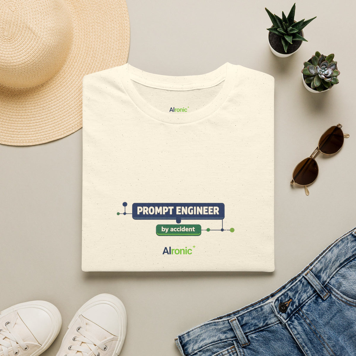 Natural T-Shirt featuring "Prompt Engineer by Accident" AI humor design by AIronic, gallery view 6