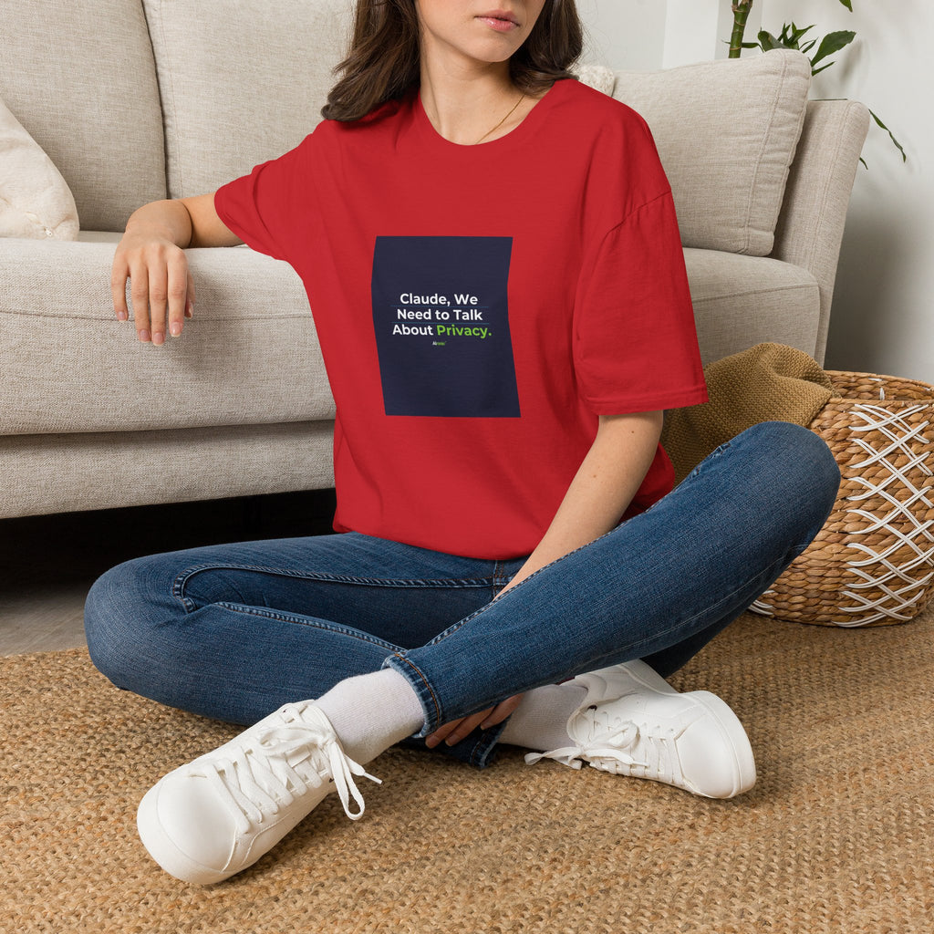 T-Shirt featuring "Claude Privacy" AI humor design by AIronic, gallery view 46