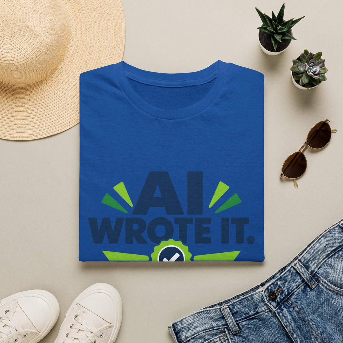 Royal T-Shirt featuring "AI Wrote It. I Took the Credit." AI humor design by AIronic, gallery view 9