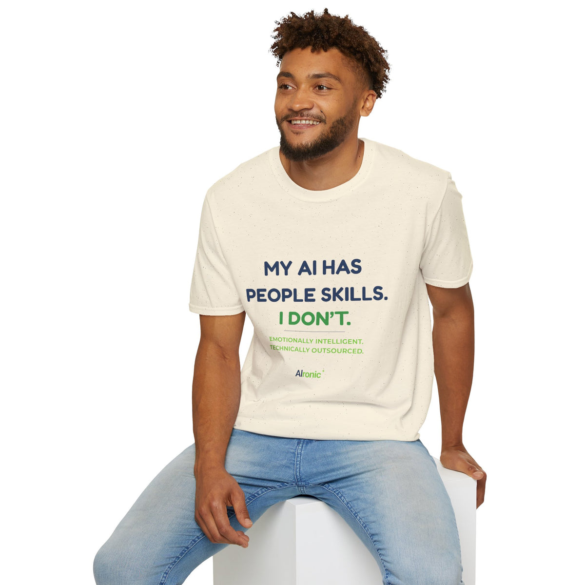 T-Shirt featuring “My AI Has People Skills. I Don't.” AI humor design by AIronic, gallery view 21