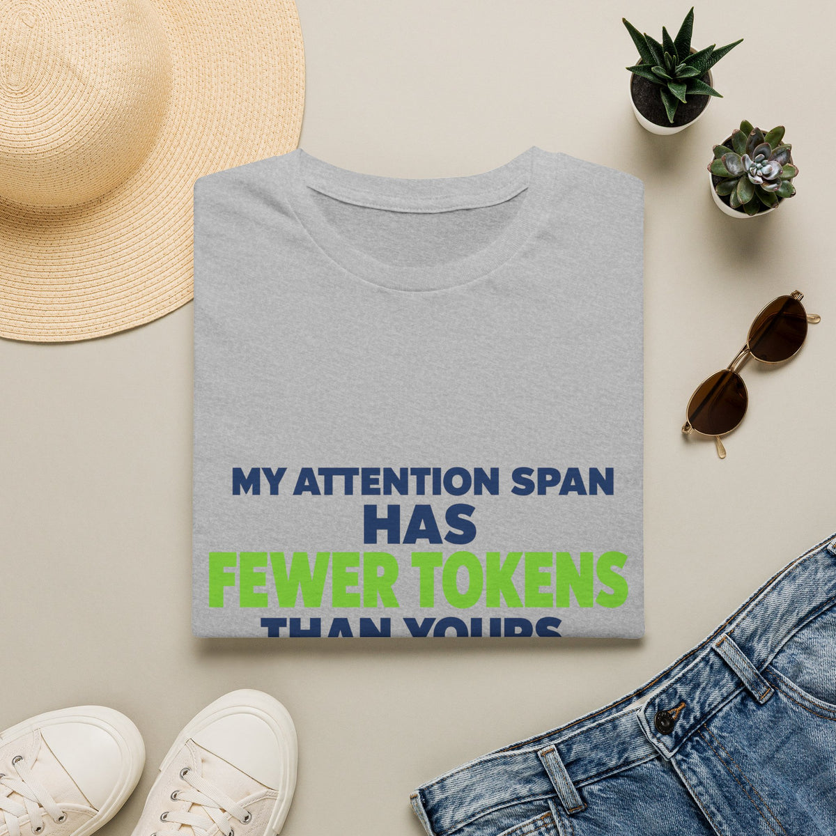 AIronic T-Shirt featuring "My Attention Span Has Fewer Tokens Than Yours" AI humor design, gallery view 4