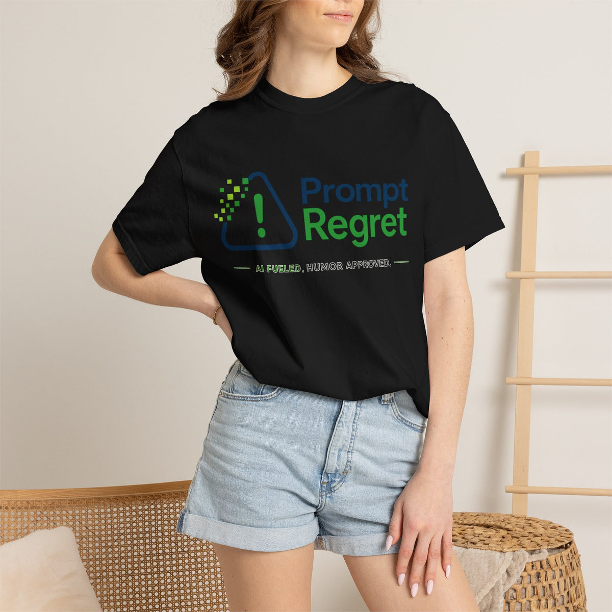 T-Shirt featuring "Prompt Regret" AI humor design by AIronic, gallery view 24