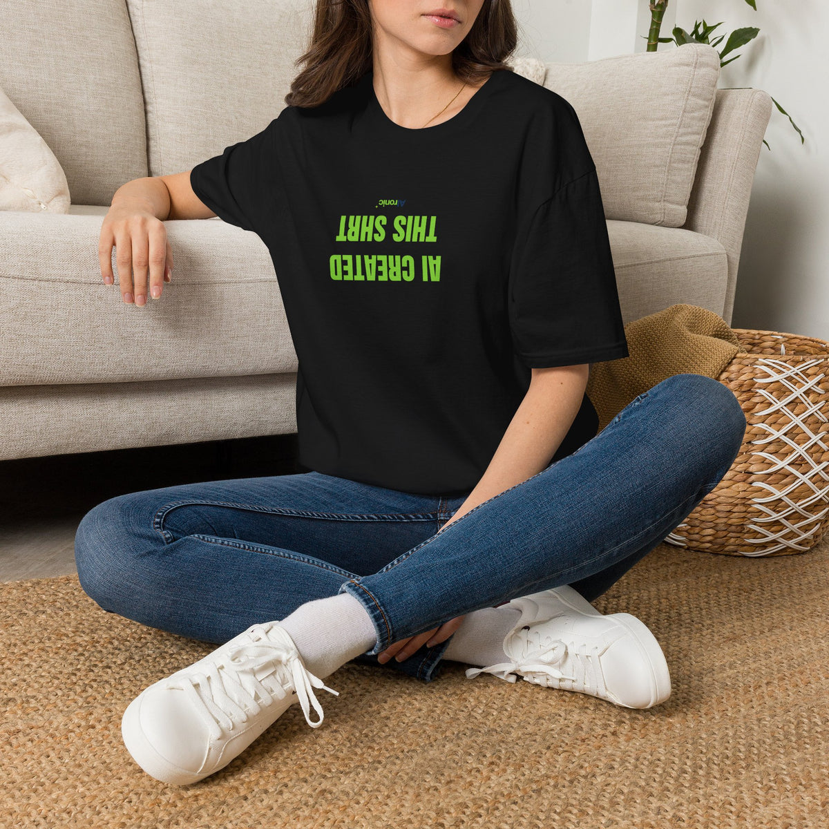 T-Shirt featuring "AI Created" AI humor design by AIronic, gallery view 16