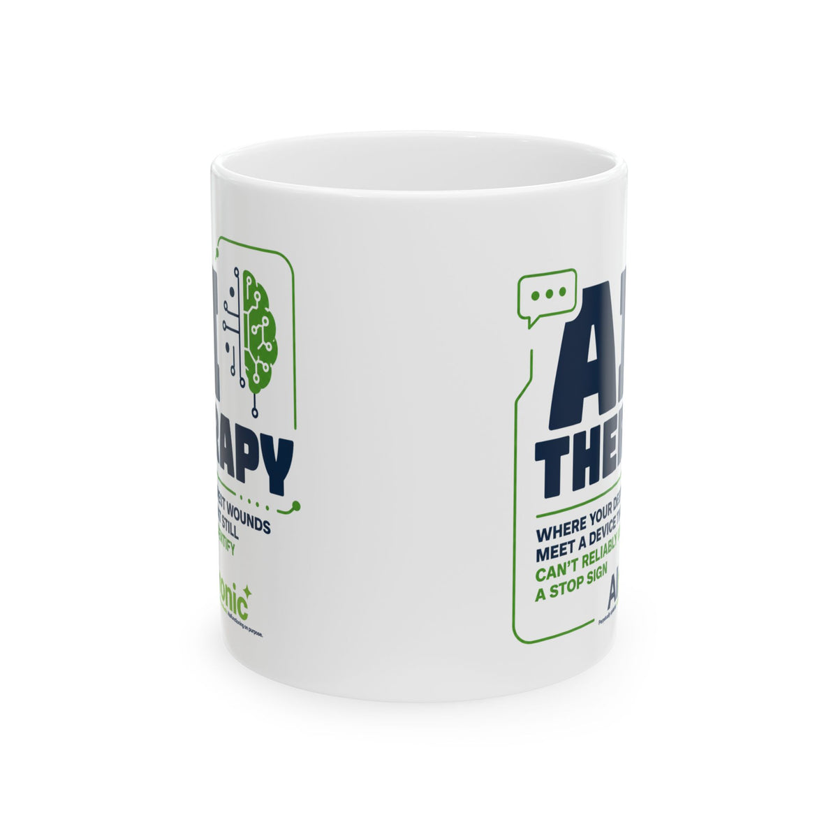 Mug featuring "AI Therapy" AI humor design by AIronic, gallery view 3
