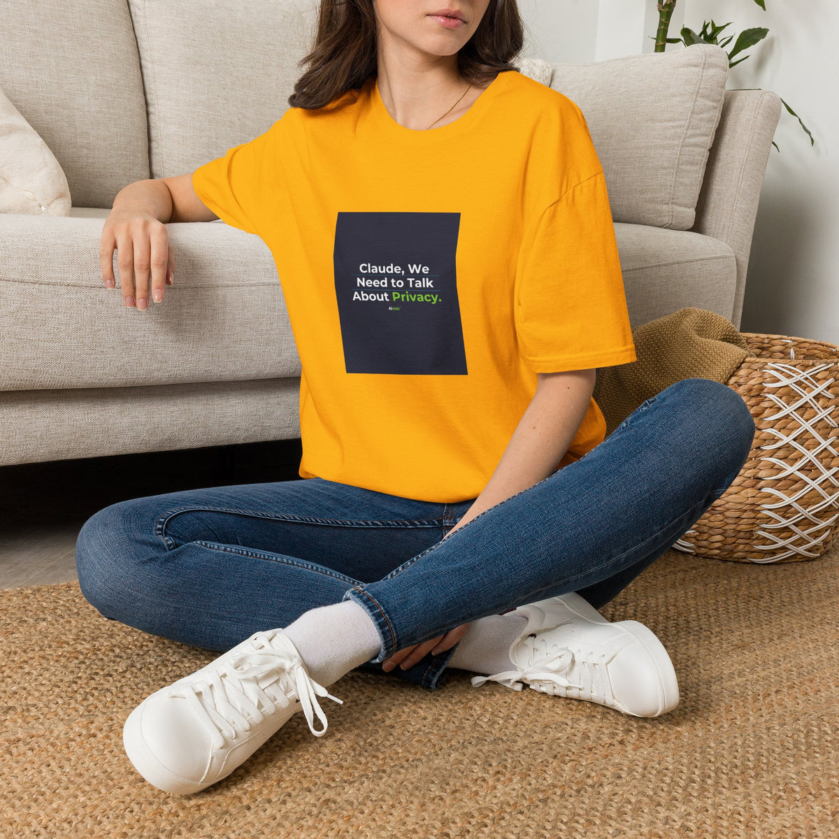 T-Shirt featuring "Claude Privacy" AI humor design by AIronic, gallery view 25