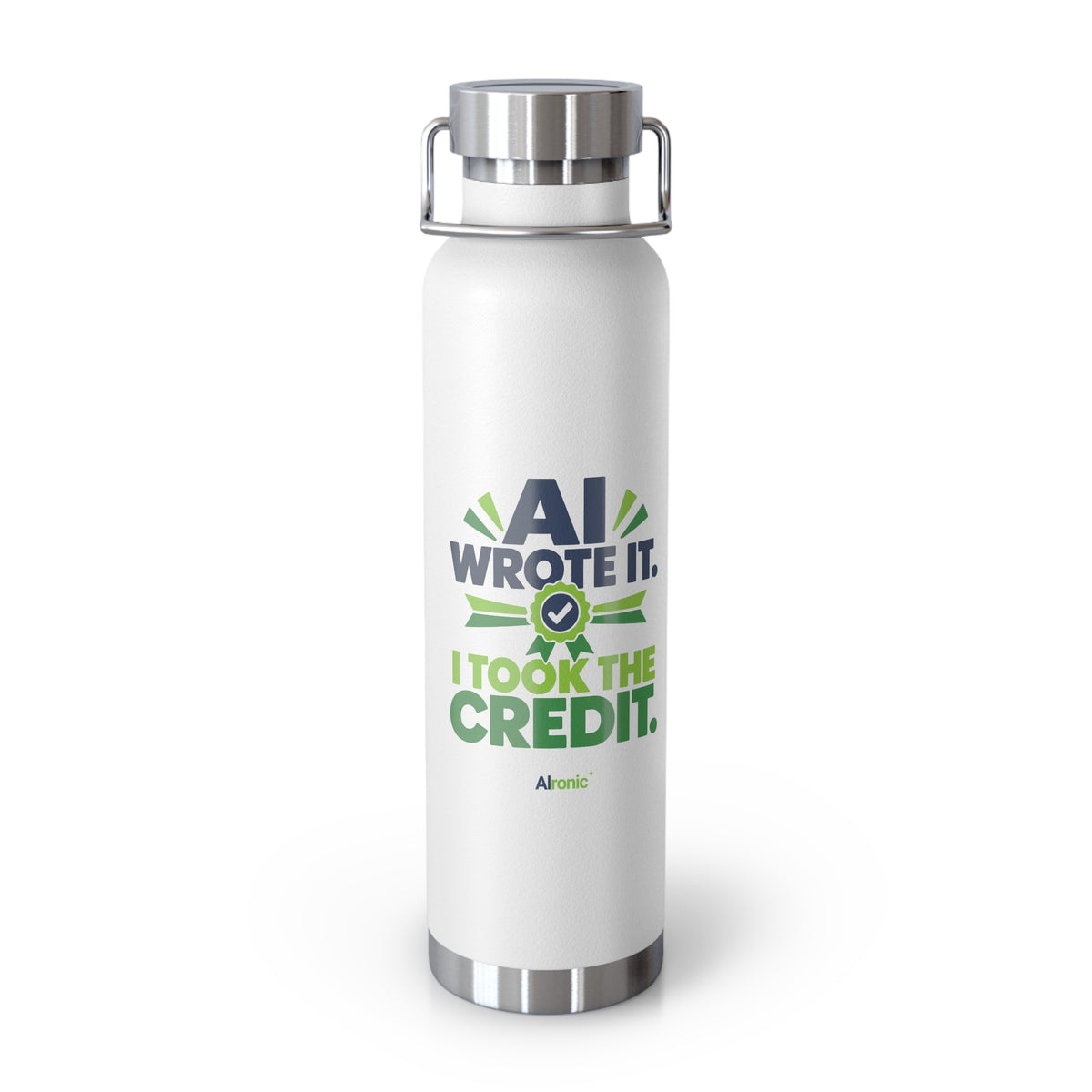 White Water Bottle featuring "AI Wrote It. I Took the Credit." AI humor design by AIronic, gallery view 1