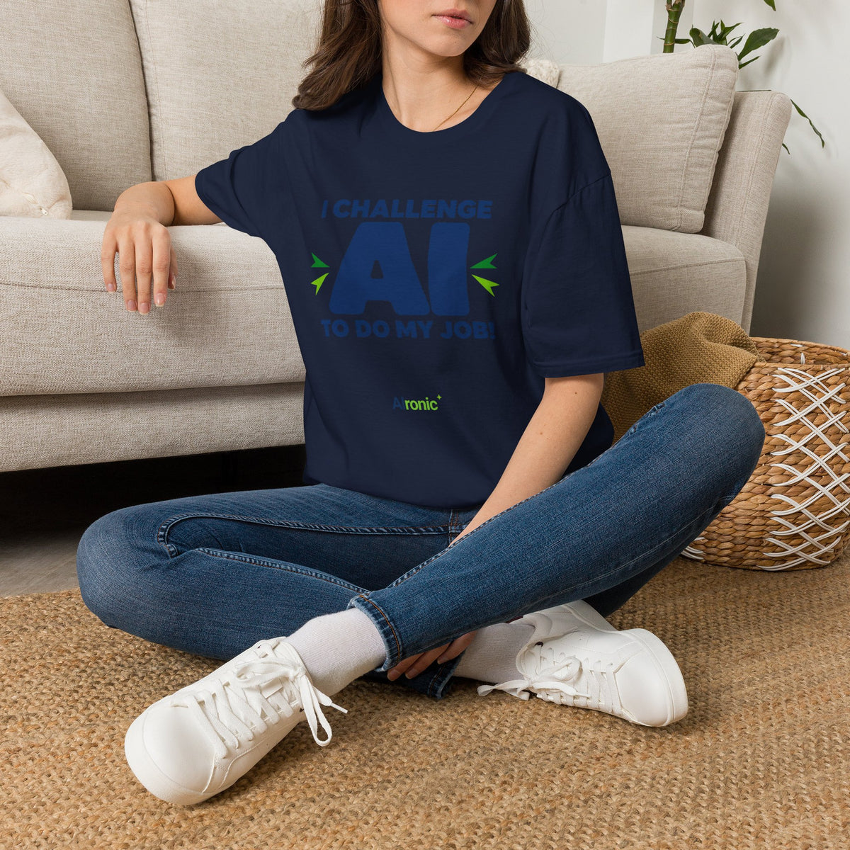 T-shirt featuring "I Challenge AI to Do My Job" by AIronic, product view 40