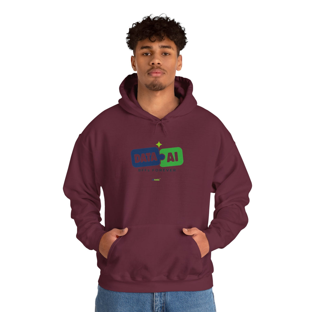 AIronic Hoodie featuring "Data + AI BFFs Forever" AI humor design, gallery view 27
