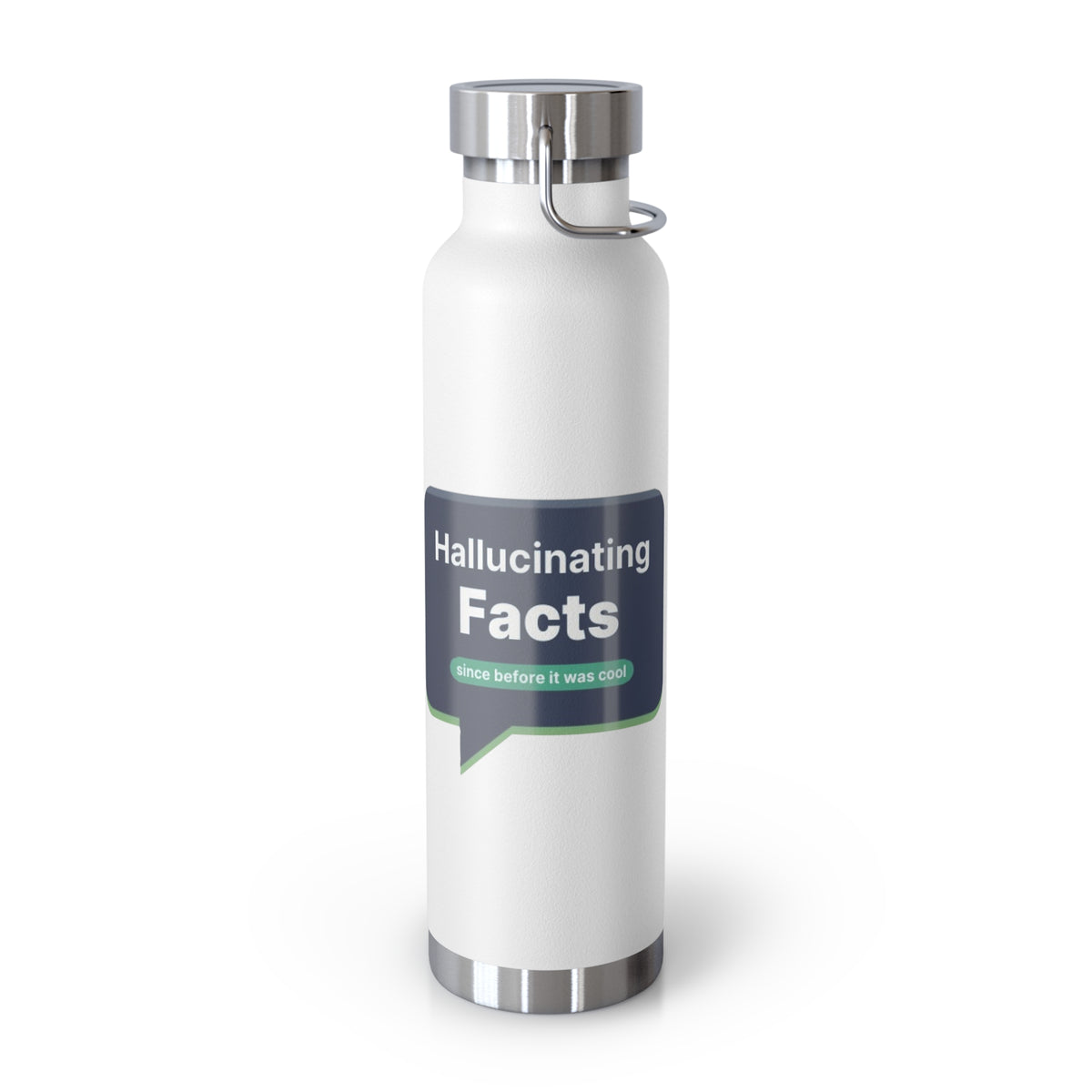 Water Bottle featuring "Hallucinating Facts" AI humor design by AIronic, gallery view 9
