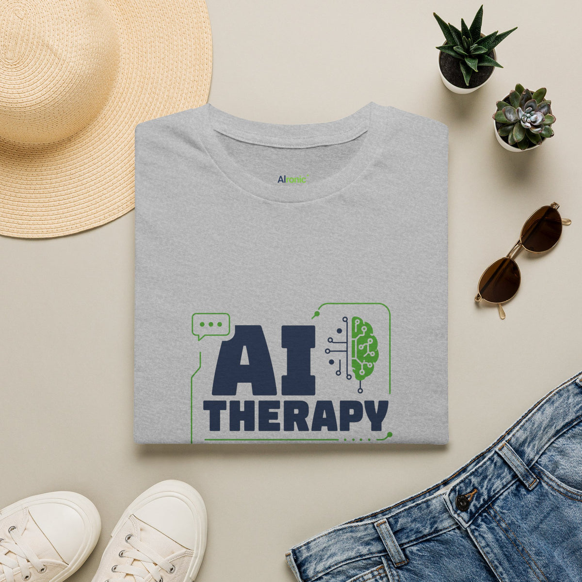Sport Grey T-Shirt featuring "AI Therapy" AI humor design by AIronic, gallery view 4