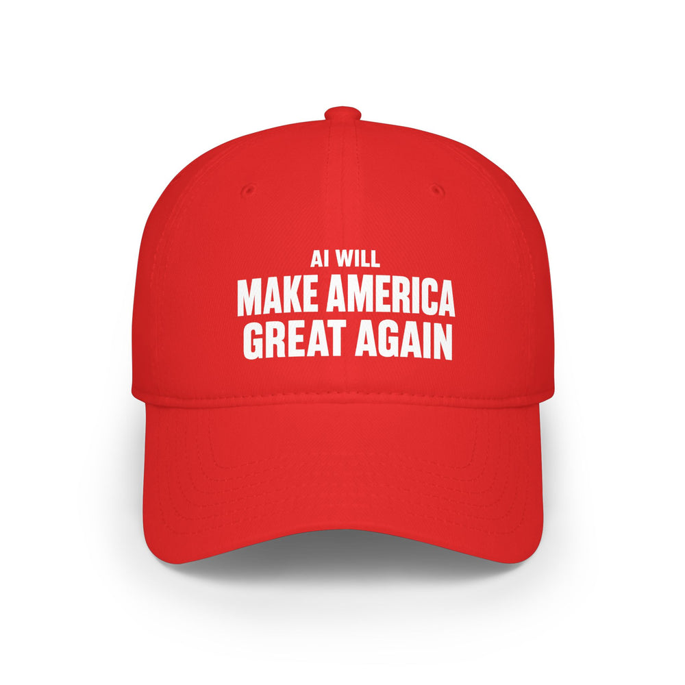 Red Hat featuring "AI Will Make America Great Again" AI humor design by AIronic, gallery view 1