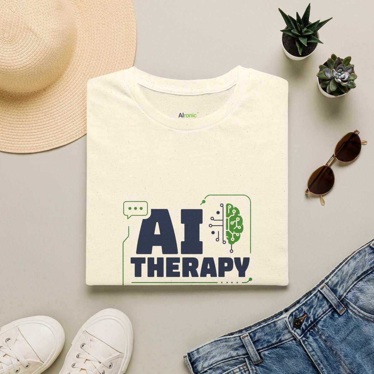Natural T-Shirt featuring "AI Therapy" AI humor design by AIronic, gallery view 6
