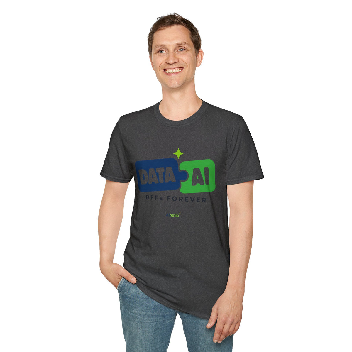 AIronic T-Shirt featuring "Data + AI BFFs Forever" AI humor design, gallery view 25