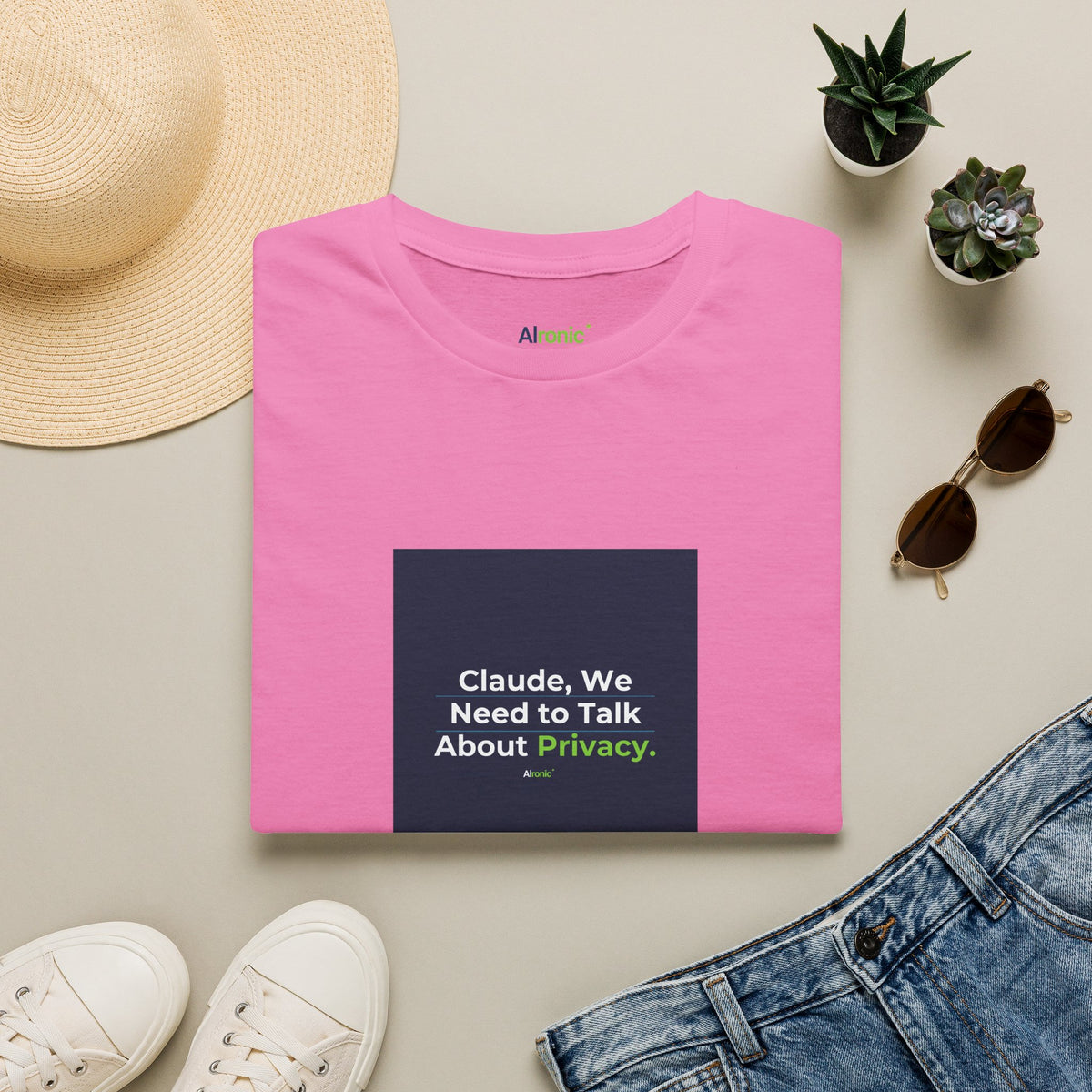 Azalea T-Shirt featuring "Claude Privacy" AI humor design by AIronic, gallery view 10