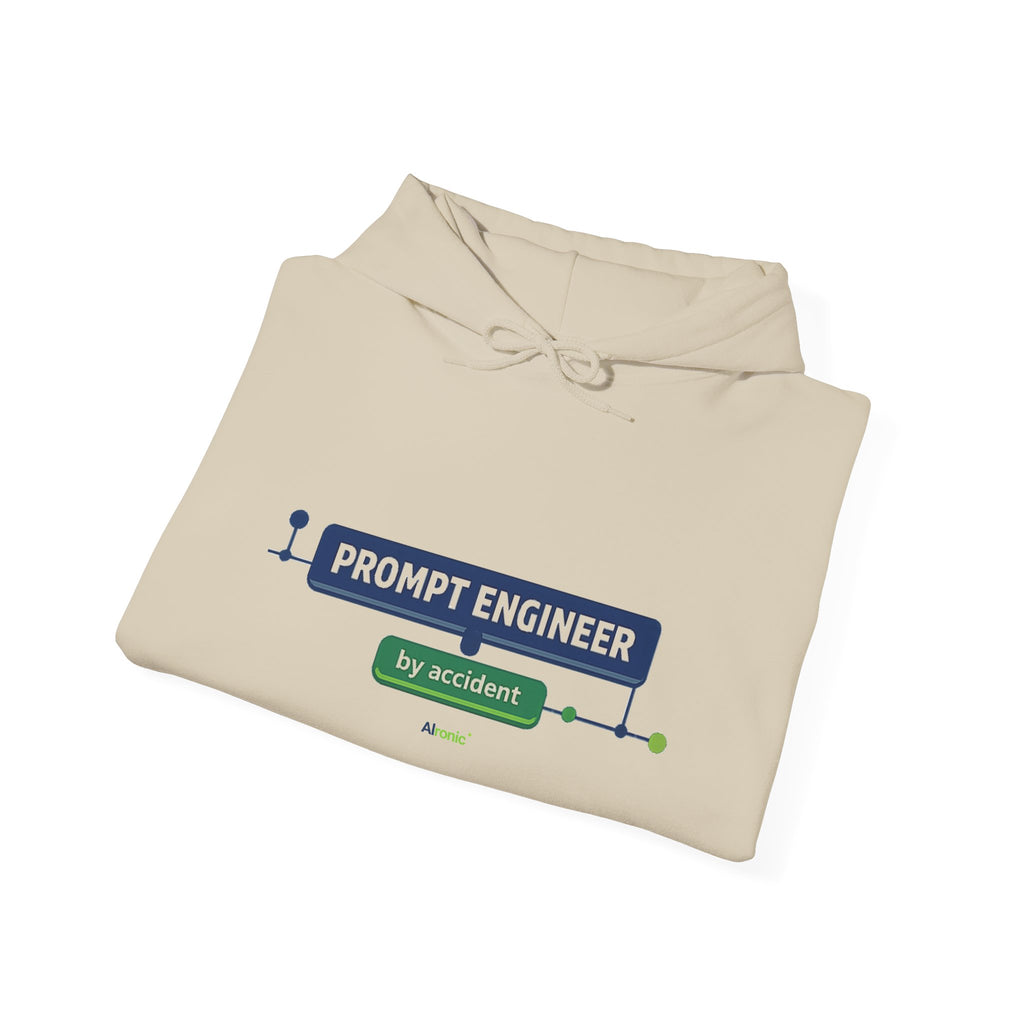 Hoodie featuring “Prompt Engineer by Accident” AI humor design by AIronic, gallery view 19