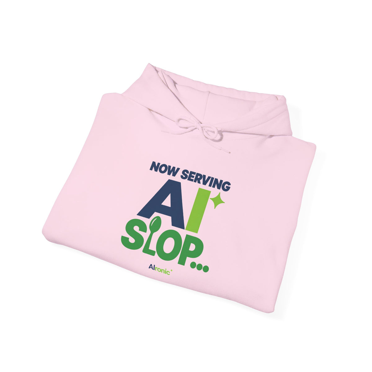 AIronic hoodie featuring "Now Serving AI Slop" AI humor design, gallery view 44