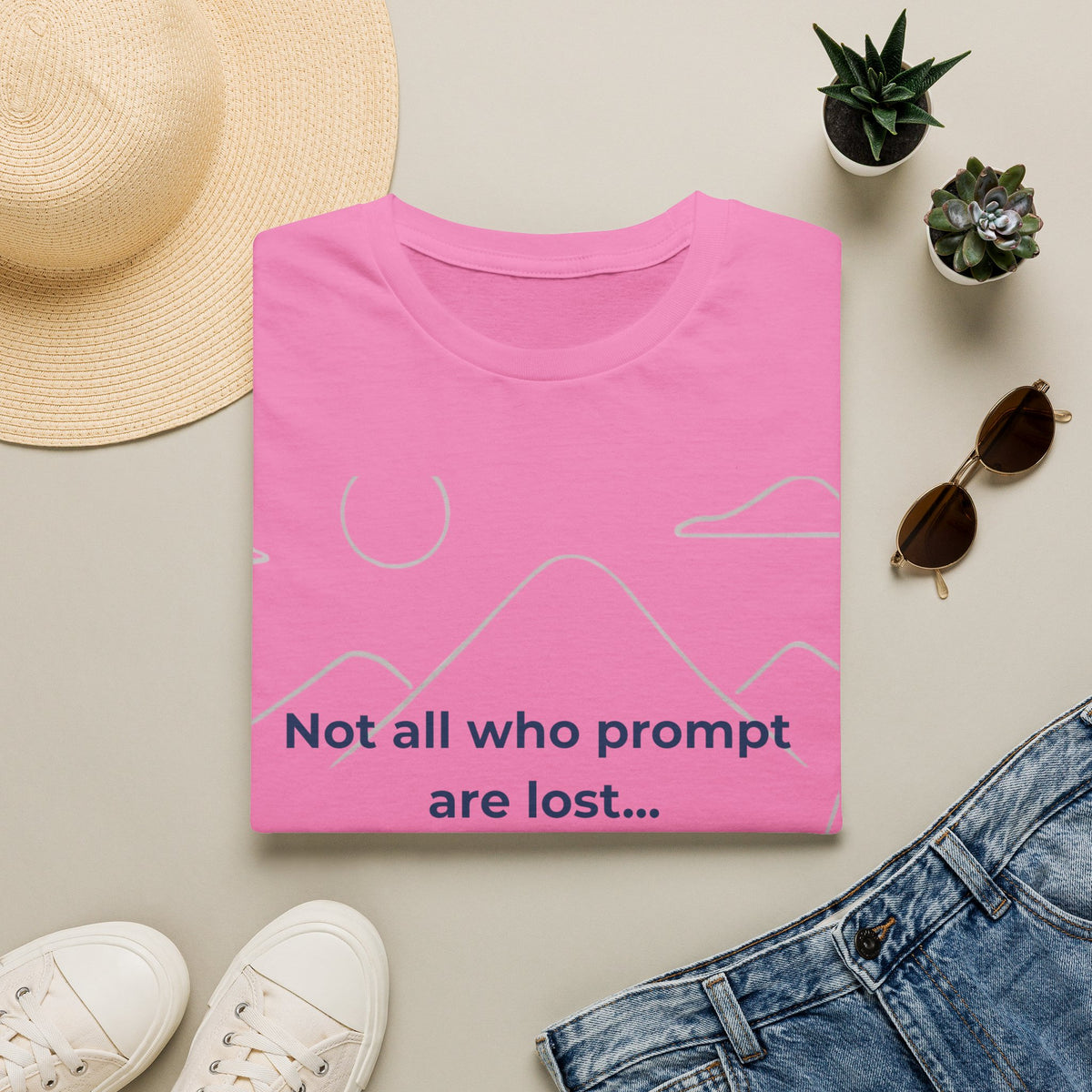 Azalea T-Shirt featuring "Not All Who Prompt Are Lost Scenic" AI humor design by AIronic, gallery view 10