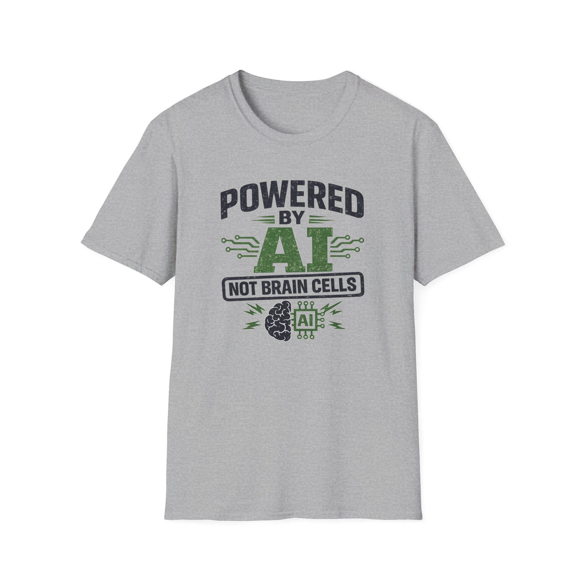 T-Shirt featuring "Powered by AI" AI humor design by AIronic, gallery view 23