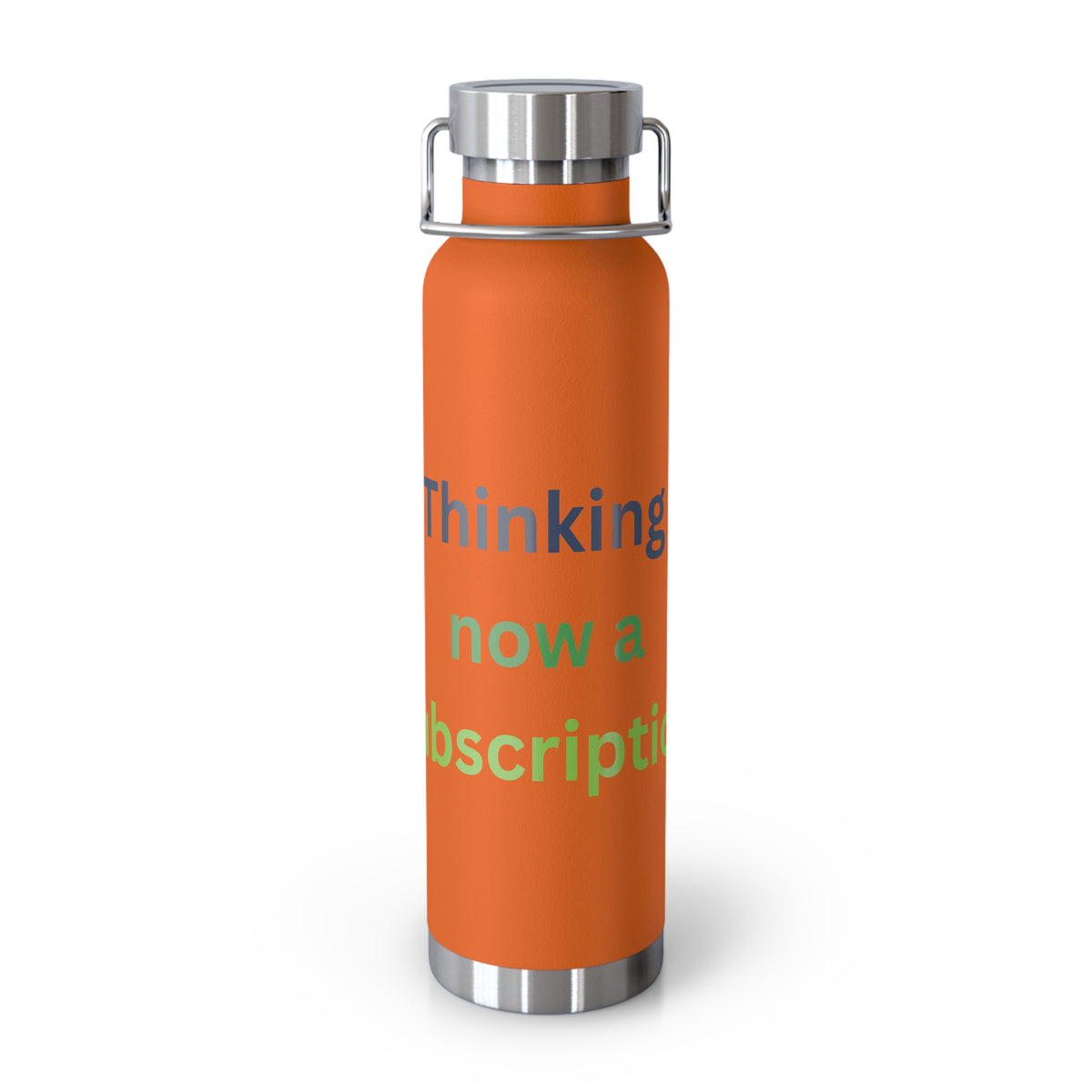 Orange Water Bottle featuring "Thinking Now a Subscription" AI humor design by AIronic, gallery view 5