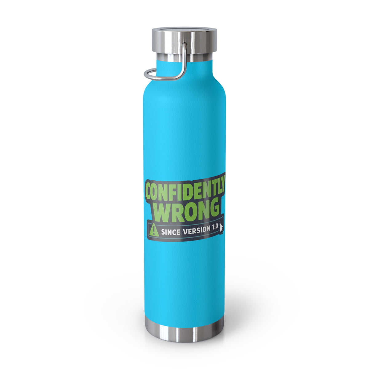 Water Bottle featuring "Confidently Wrong" AI humor design by AIronic, gallery view 18