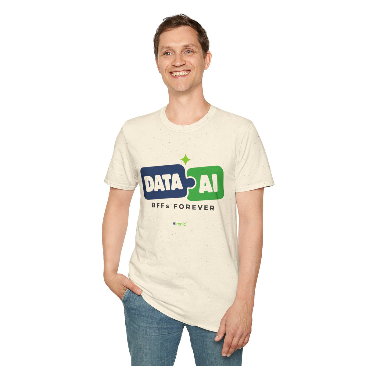 AIronic T-Shirt featuring "Data + AI BFFs Forever" AI humor design, gallery view 21