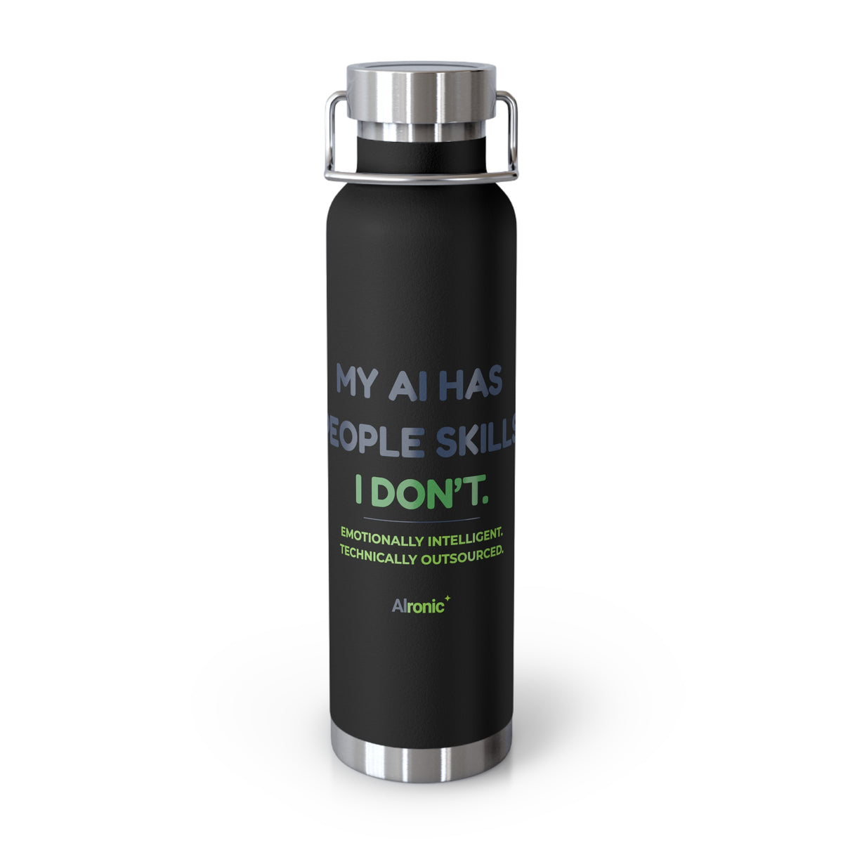 Water Bottle featuring “My AI Has People Skills. I Don't.” AI humor design by AIronic, gallery view 4