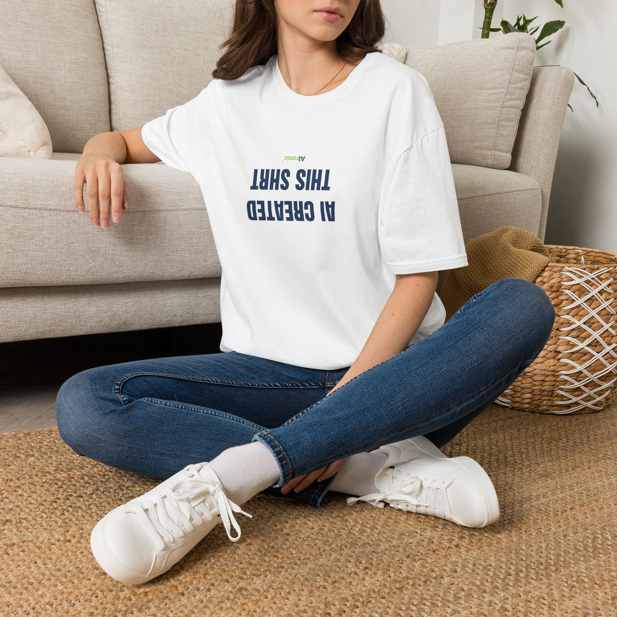 T-Shirt featuring "AI Created" AI humor design by AIronic, gallery view 14
