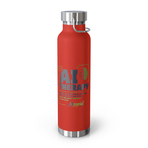 Red Water Bottle featuring "AI Therapy" AI humor design by AIronic, gallery view 2
