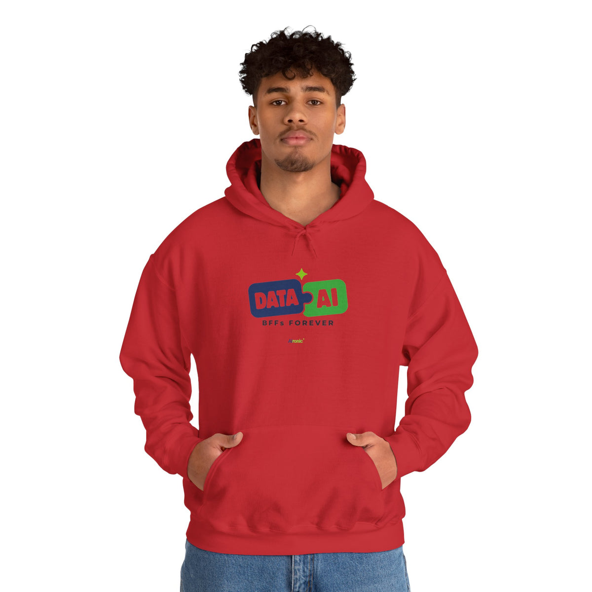 AIronic Hoodie featuring "Data + AI BFFs Forever" AI humor design, gallery view 48