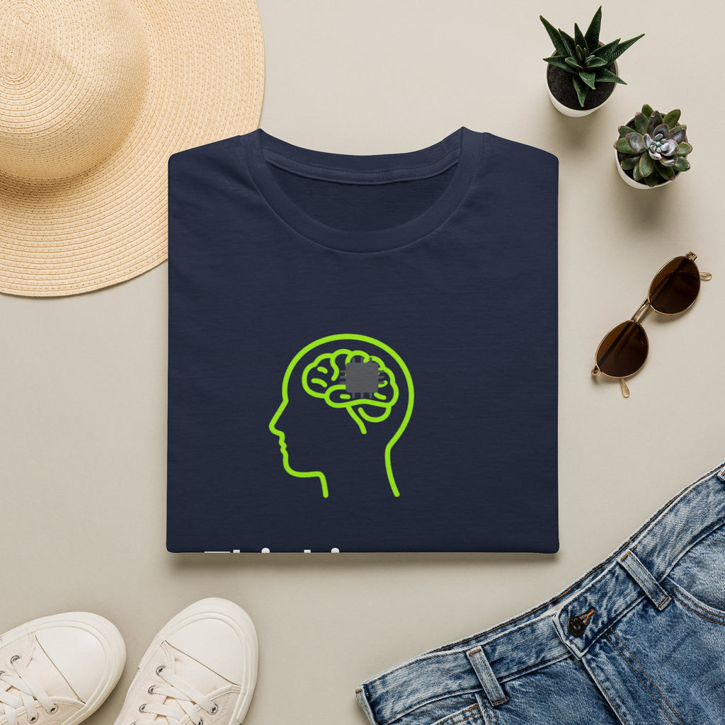 Navy T-Shirt featuring "Thinking Subscription" AI humor design by AIronic, gallery view 7