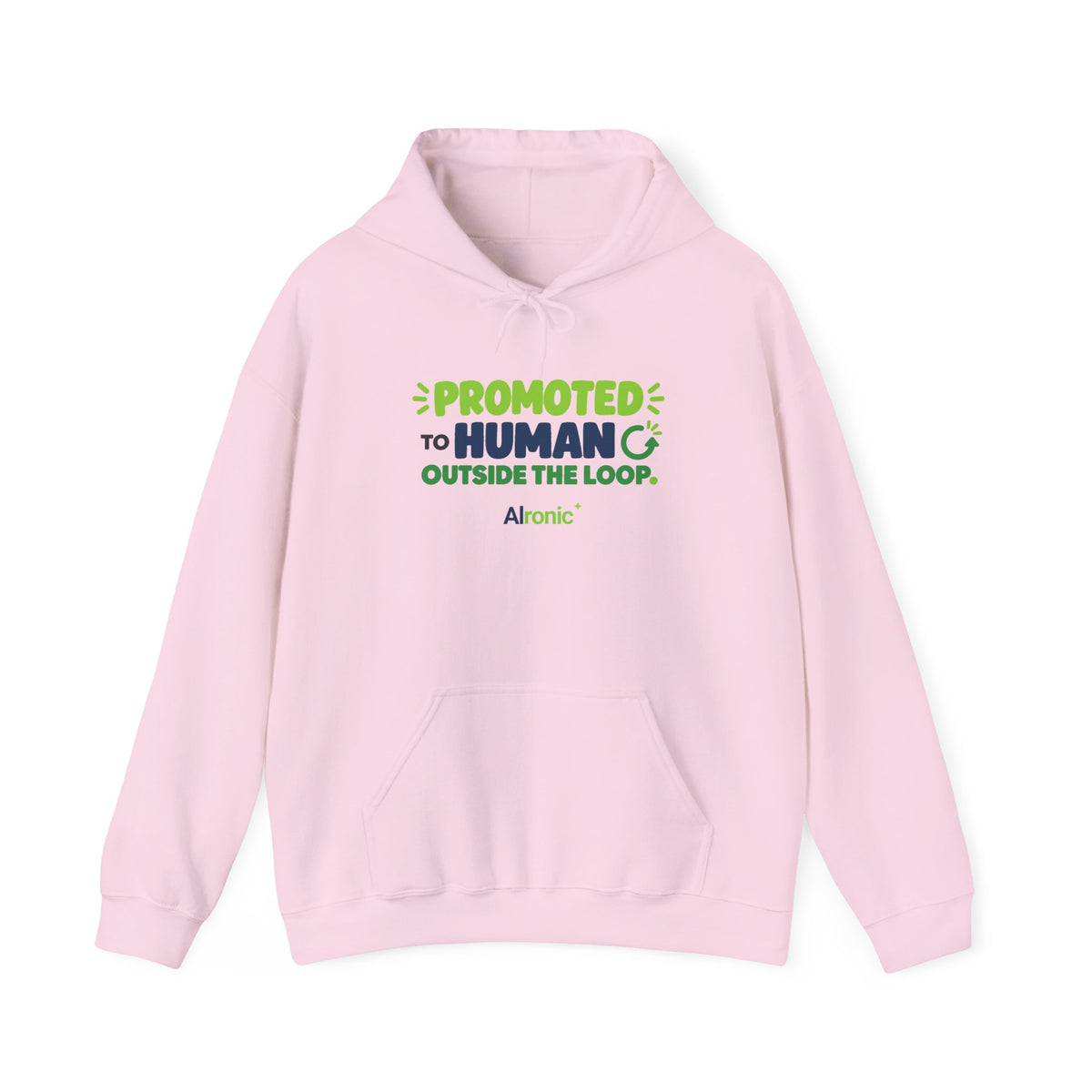 AIronic hoodie featuring “Promoted to Human Outside the Loop” AI humor design, gallery view 11