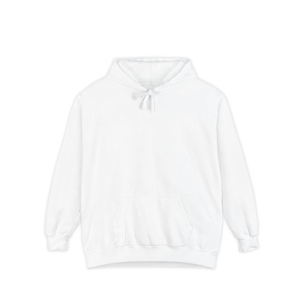 White hoodie featuring “AI has seen my prompts. It has concerns” AI humor design by AIronic, catalog view 2