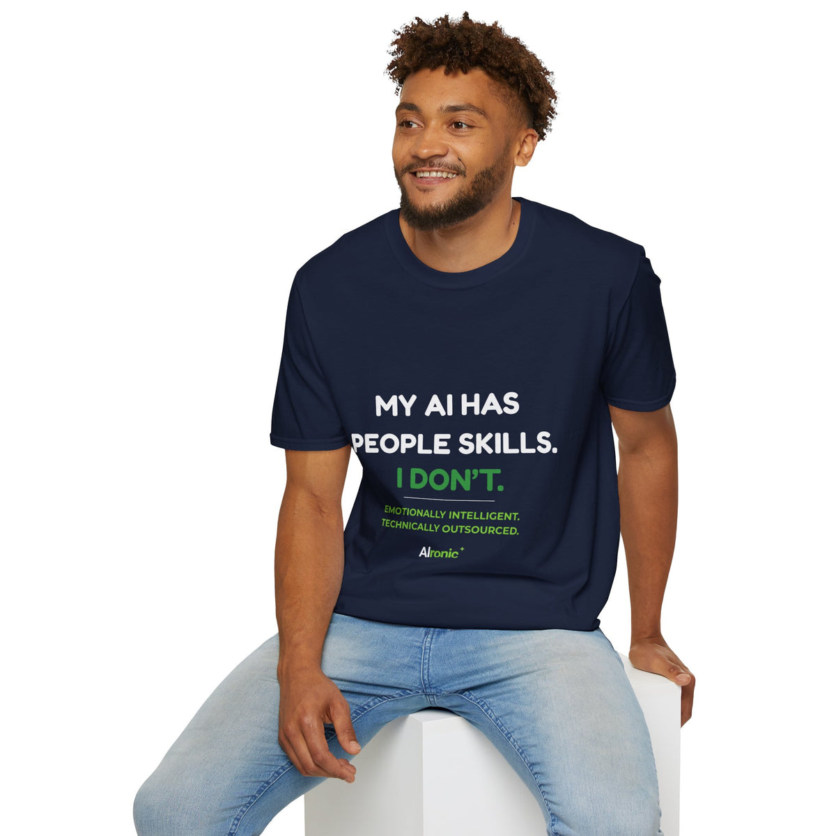 T-Shirt featuring “My AI Has People Skills. I Don't.” AI humor design by AIronic, gallery view 31