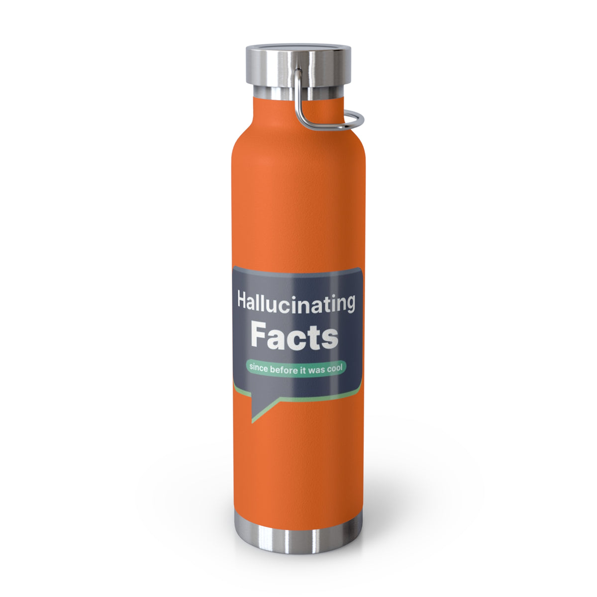 Orange Water Bottle featuring "Hallucinating Facts" AI humor design by AIronic, gallery view 5