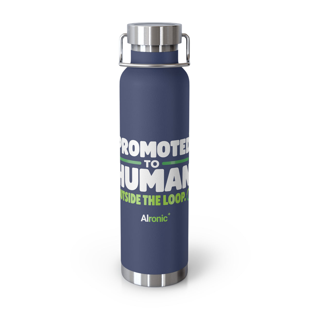 AIronic 22oz water bottle featuring “Promoted to Human Outside the Loop” AI humor design, gallery view 8