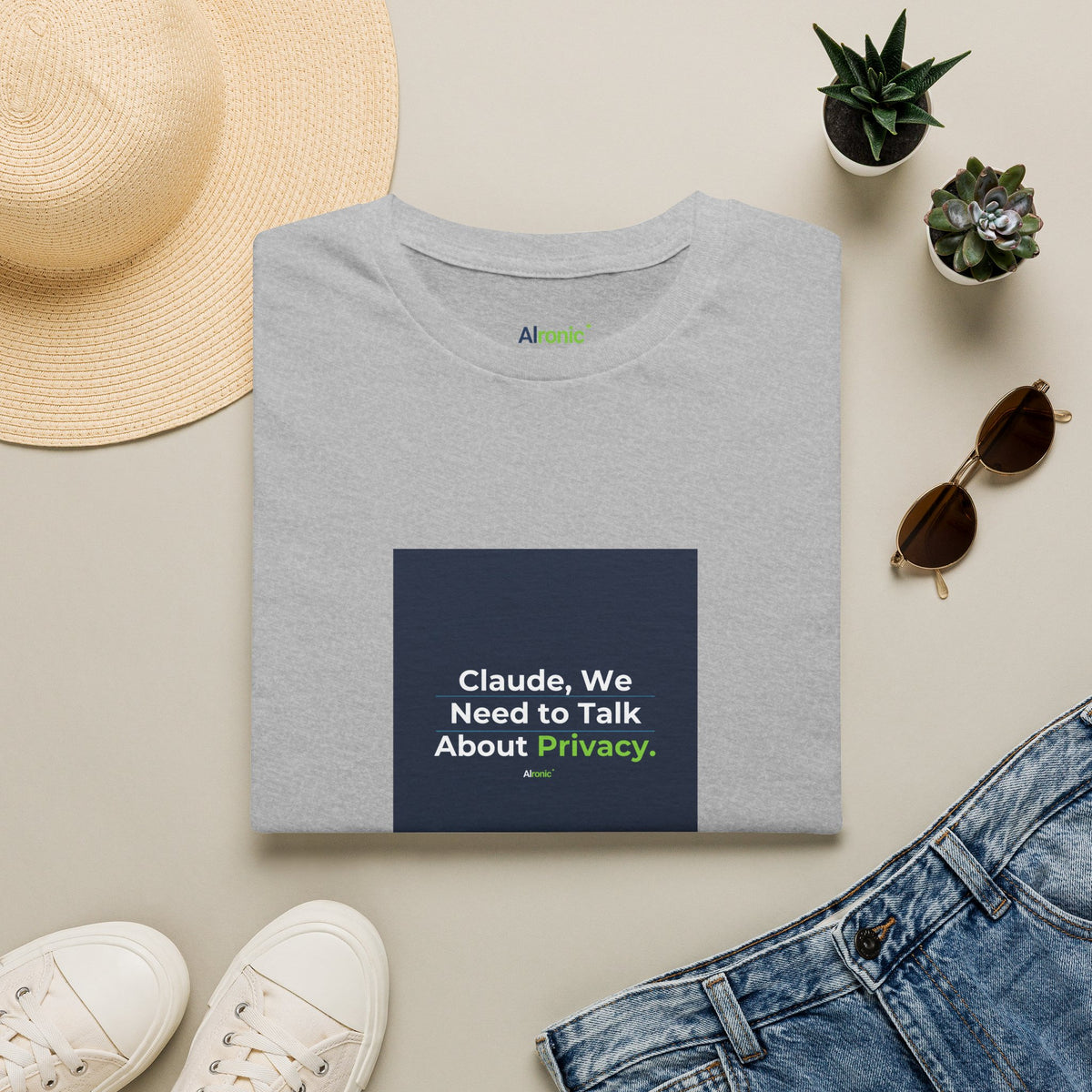 Sport Grey T-Shirt featuring "Claude Privacy" AI humor design by AIronic, gallery view 4
