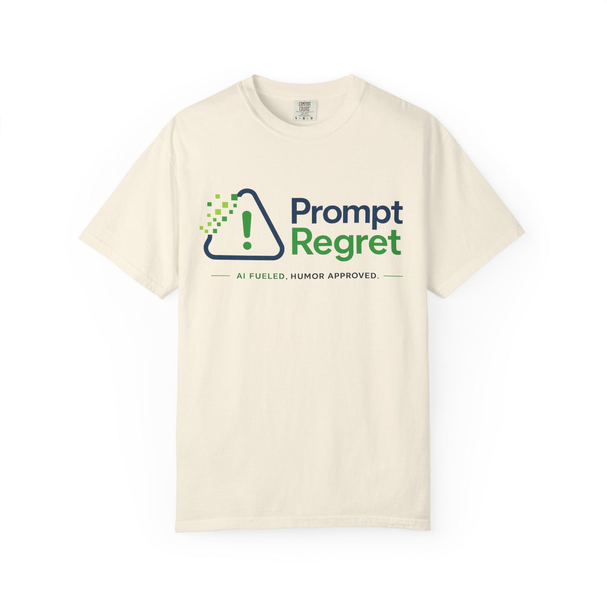 Ivory T-Shirt featuring "Prompt Regret" AI humor design by AIronic, gallery view 2