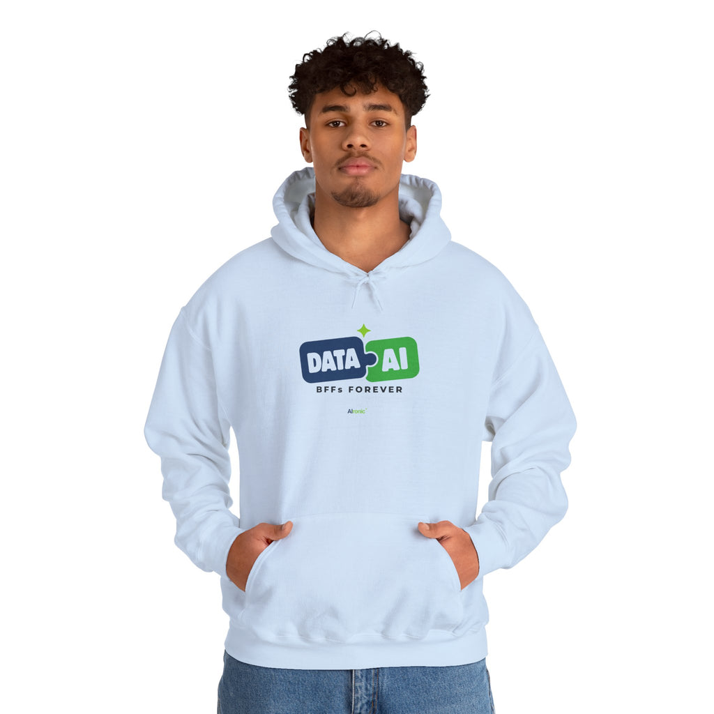 AIronic Hoodie featuring "Data + AI BFFs Forever" AI humor design, gallery view 36