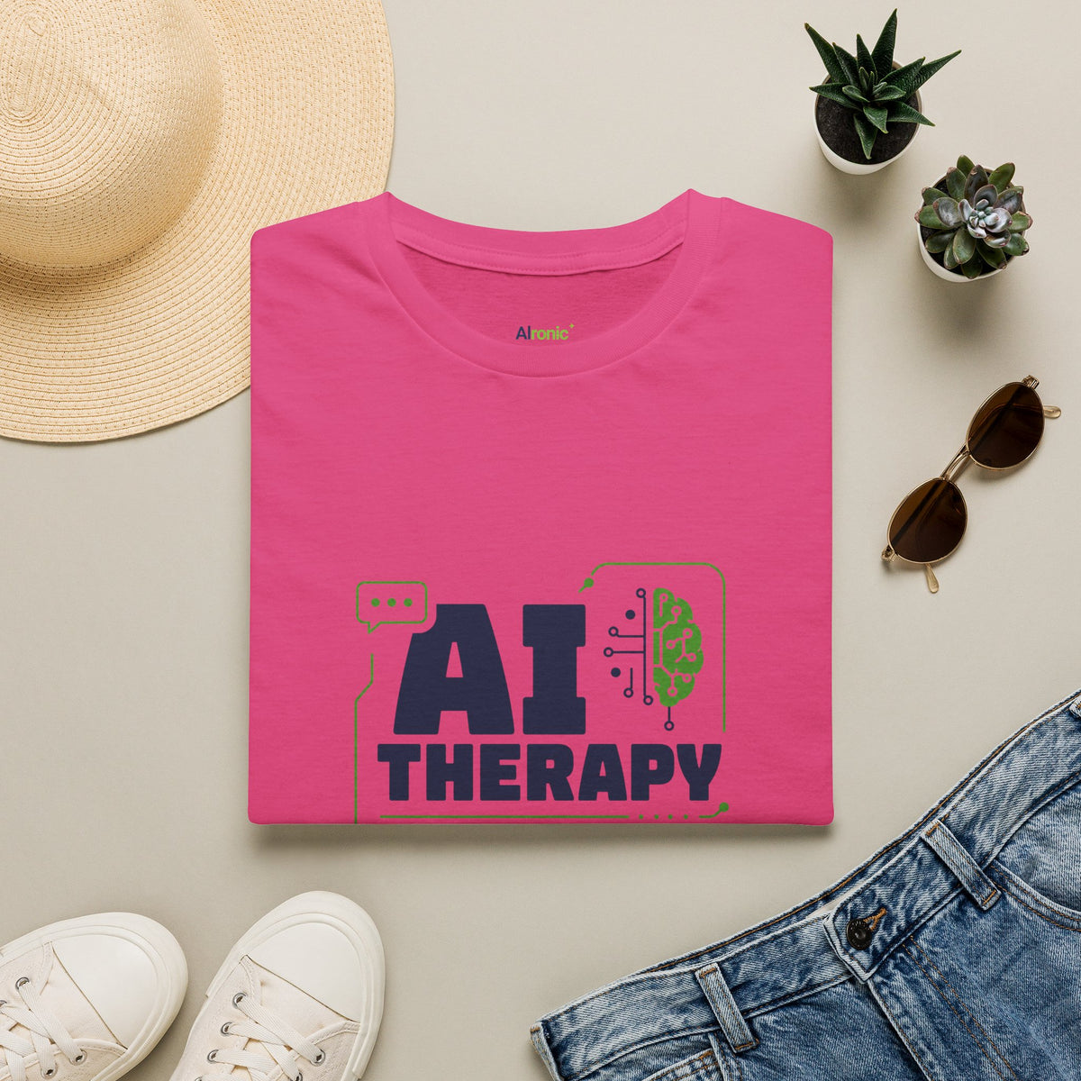 Heliconia T-Shirt featuring "AI Therapy" AI humor design by AIronic, gallery view 11