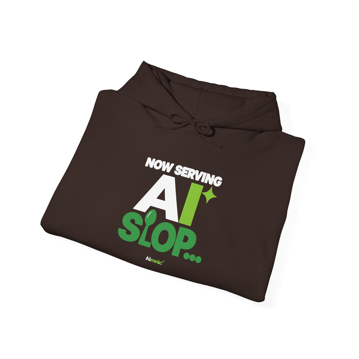 AIronic hoodie featuring "Now Serving AI Slop" AI humor design, gallery view 29