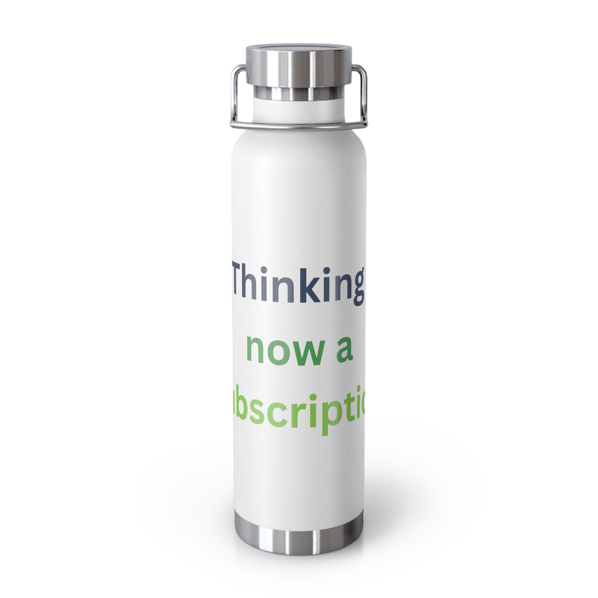 White Water Bottle featuring "Thinking Now a Subscription" AI humor design by AIronic, gallery view 1
