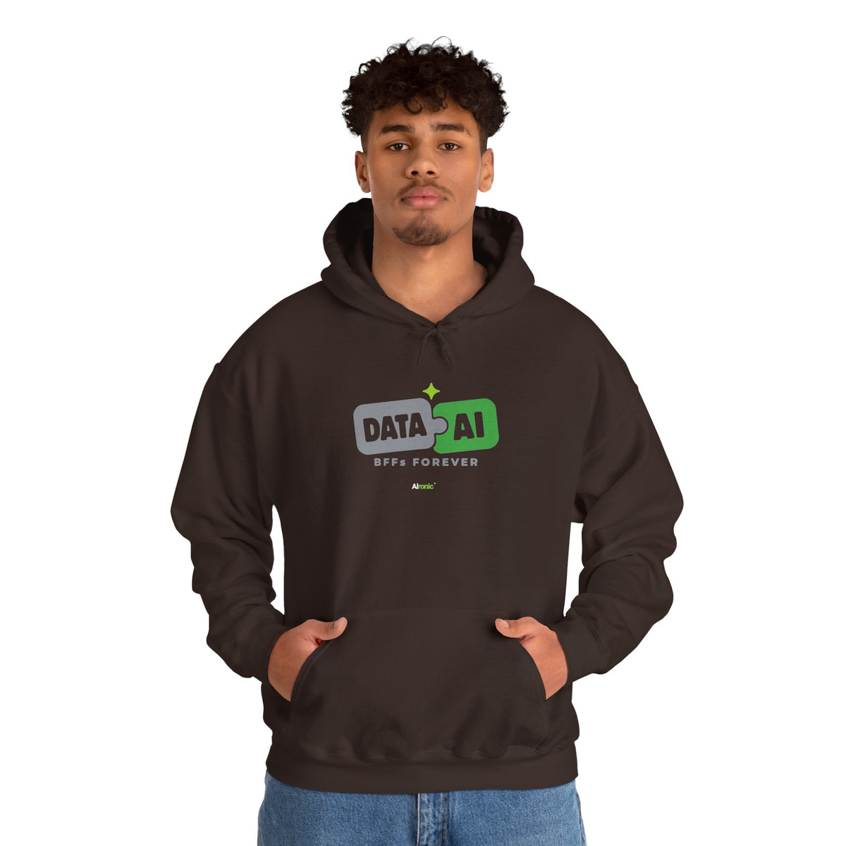 AIronic Hoodie featuring "Data + AI BFFs Forever" AI humor design, gallery view 30