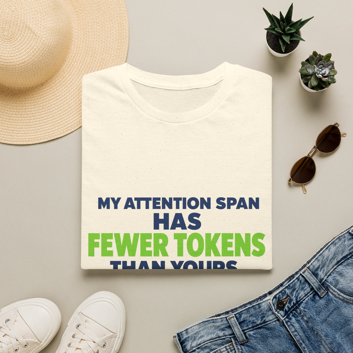 AIronic T-Shirt featuring "My Attention Span Has Fewer Tokens Than Yours" AI humor design, gallery view 6