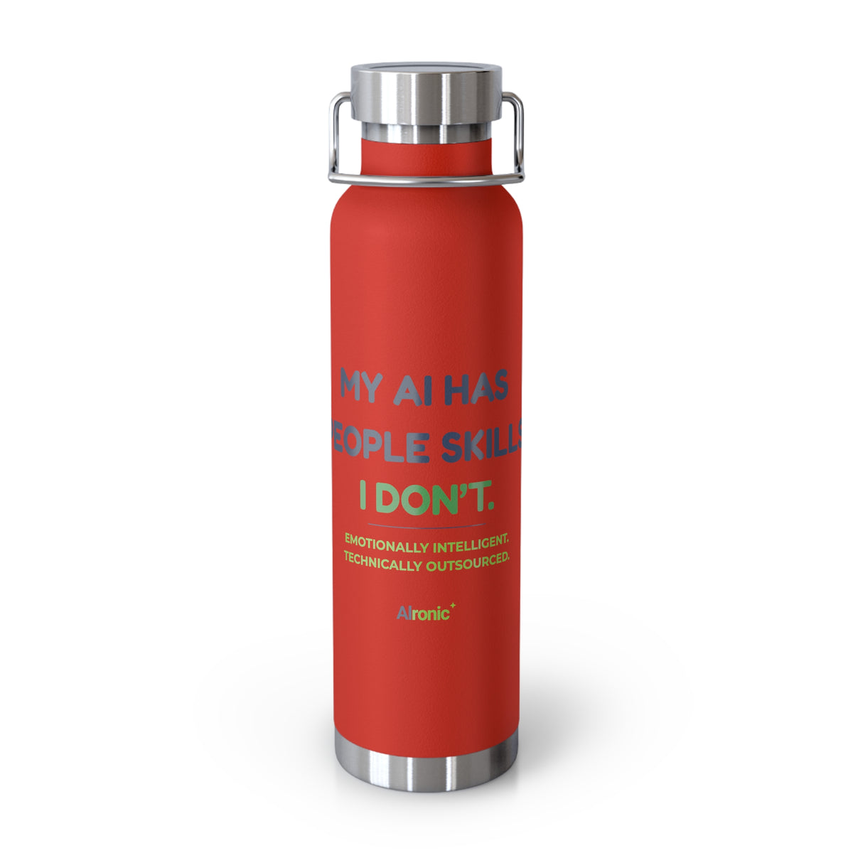 Water Bottle featuring “My AI Has People Skills. I Don't.” AI humor design by AIronic, gallery view 2