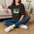 Dark Chocolate T-shirt featuring “Why did AI...?” AI humor design by AIronic, catalog view 1
