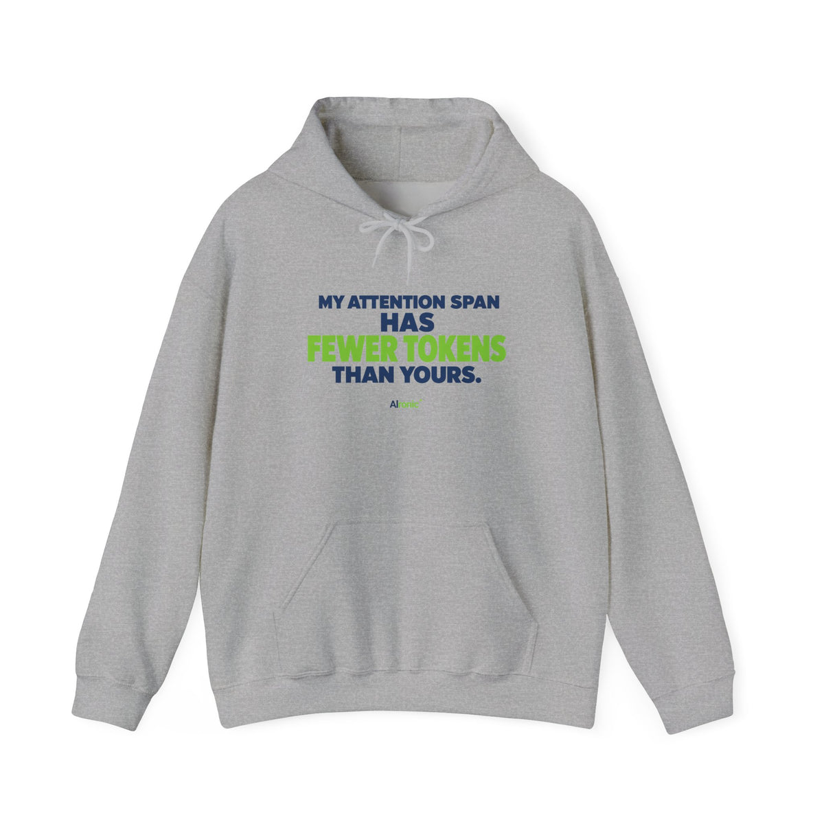 AIronic Hoodie featuring "My Attention Span Has Fewer Tokens Than Yours" AI humor design, gallery view 3