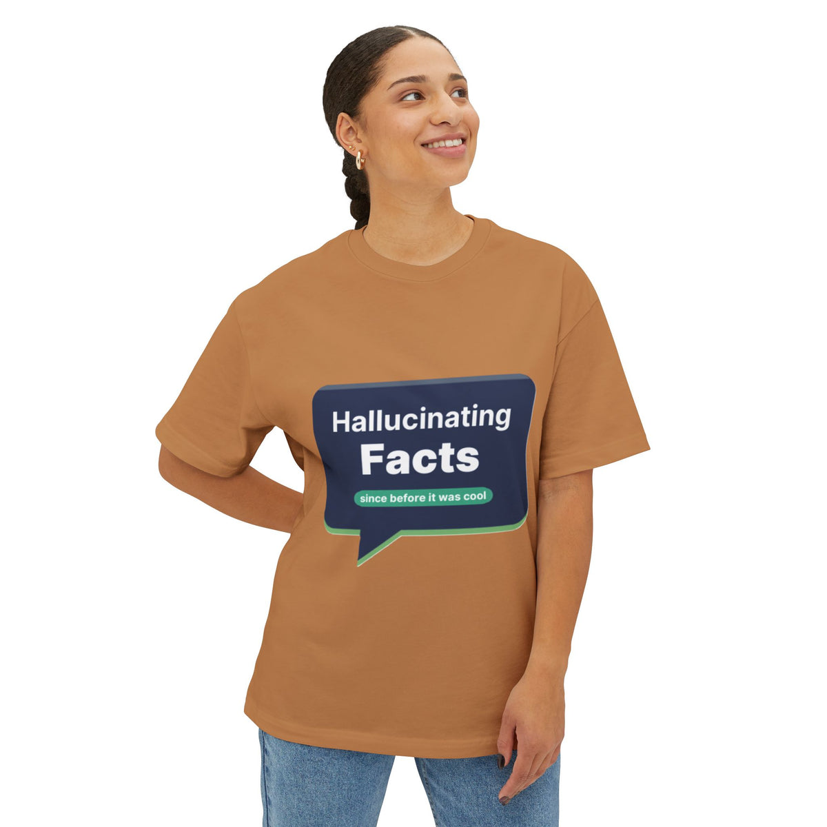 T-Shirt featuring "Hallucinating Facts" AI humor design by AIronic, gallery view 24