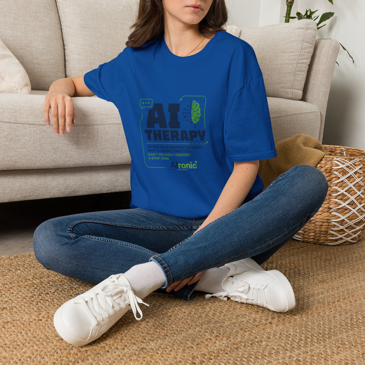 T-Shirt featuring "AI Therapy" AI humor design by AIronic, gallery view 34